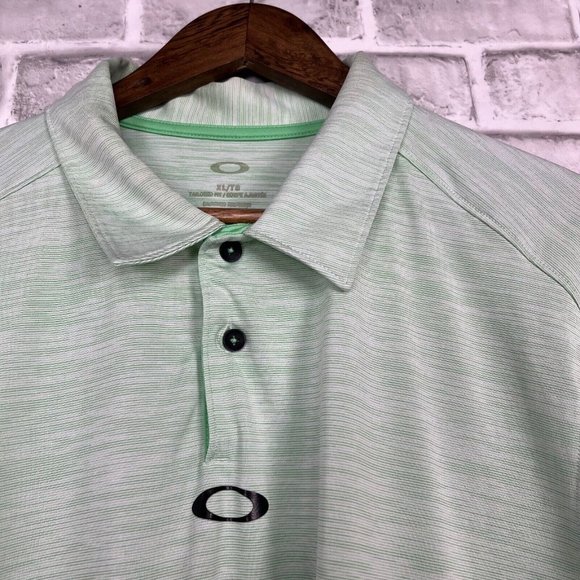 OAKLEY Stretch Performance Golf Polo Shirt Green Micro Stripe Men XL Tailor Fit - Picture 3 of 8